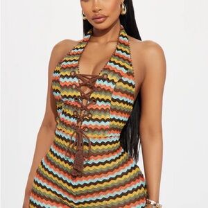 Multicolor Zigzag Halter Jumpsuit